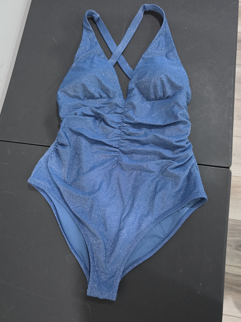Blue One- Piece Swimsuit With Cross Back